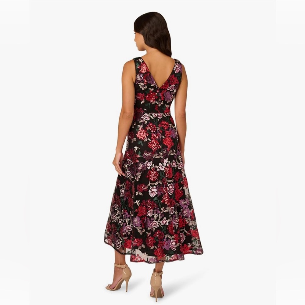 Adrianna Papell black multi floral sequin ankle dress 14 NEW WITH TAGS - Picture 2 of 7